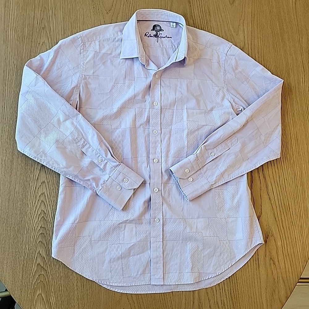 Robert Graham Dress Shirt Men's Large Purple Geometric Classic Fit Button Up
